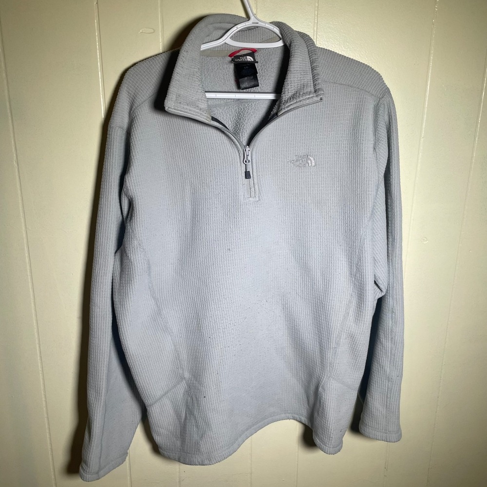 The North Face Mens Quarter Zip Mock Neck Fleece Pullover Jacket Gray Size L